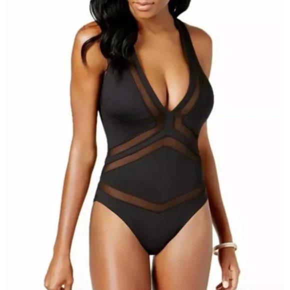Kenneth Cole New York Other - Kenneth Cole New York Bikini Women's Small Black Mesh One Piece Swimsuit V-Neck